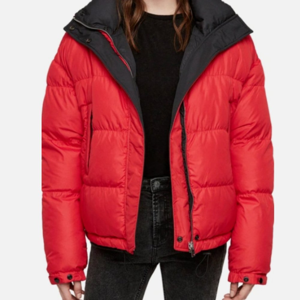 ALLSAINTS Nala Reversible Puffer Jacket in Black/Red - Size S, Great Condition